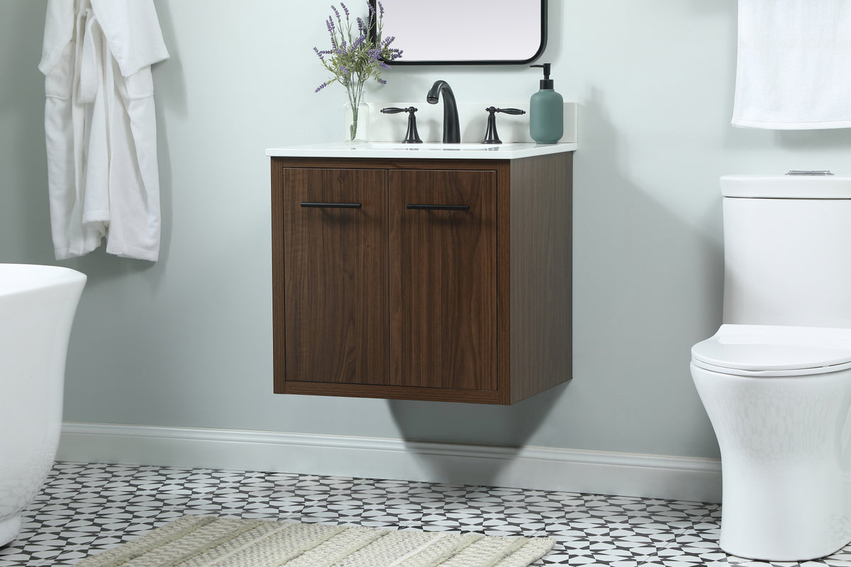 24 inch Single bathroom vanity in walnut with backsplash