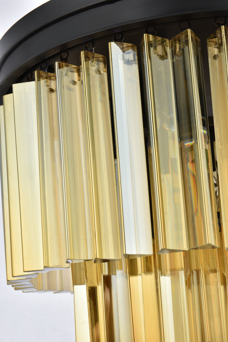 Sydney 9 light Matte Black Flush Mount Golden Teak (Smoky) Royal Cut Crystal