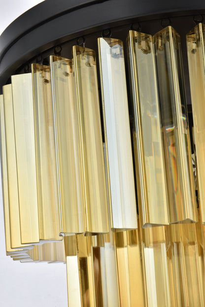 Sydney 9 light Matte Black Flush Mount Golden Teak (Smoky) Royal Cut Crystal