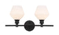 Gene 2 light Black and Frosted white glass Wall sconce