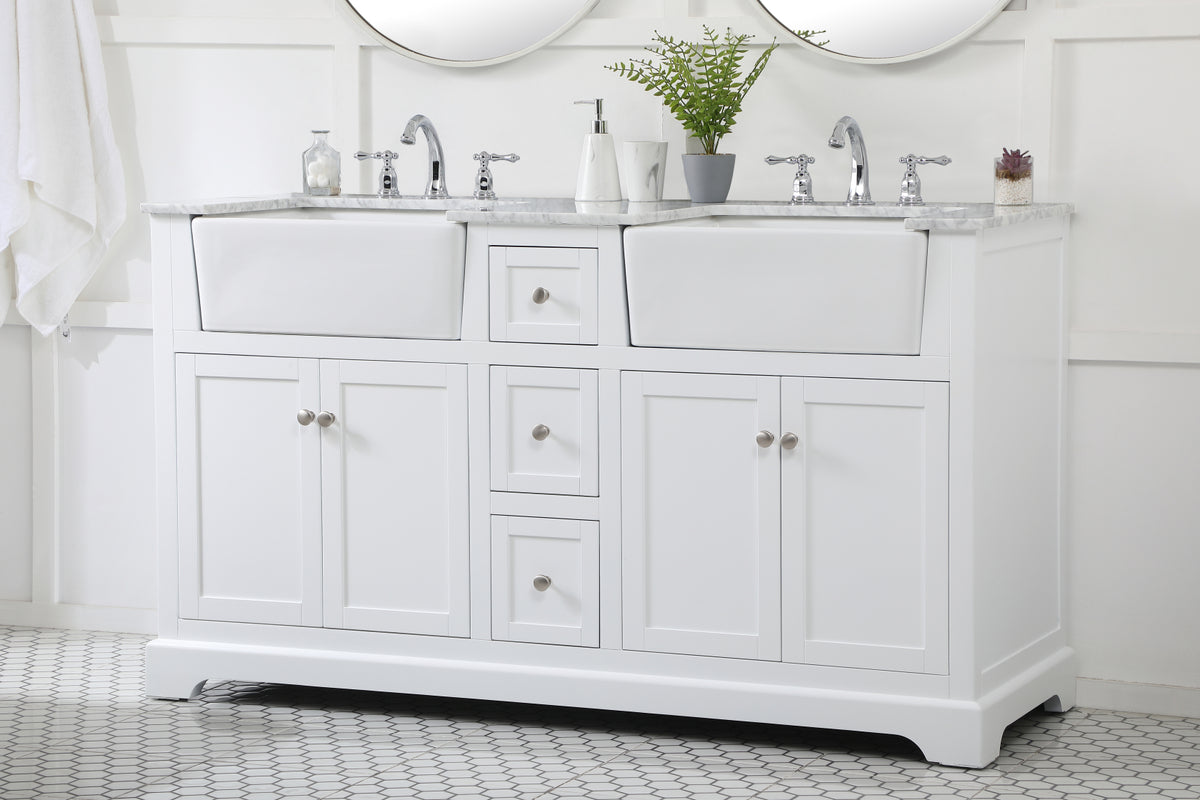 60 inch double bathroom vanity in white