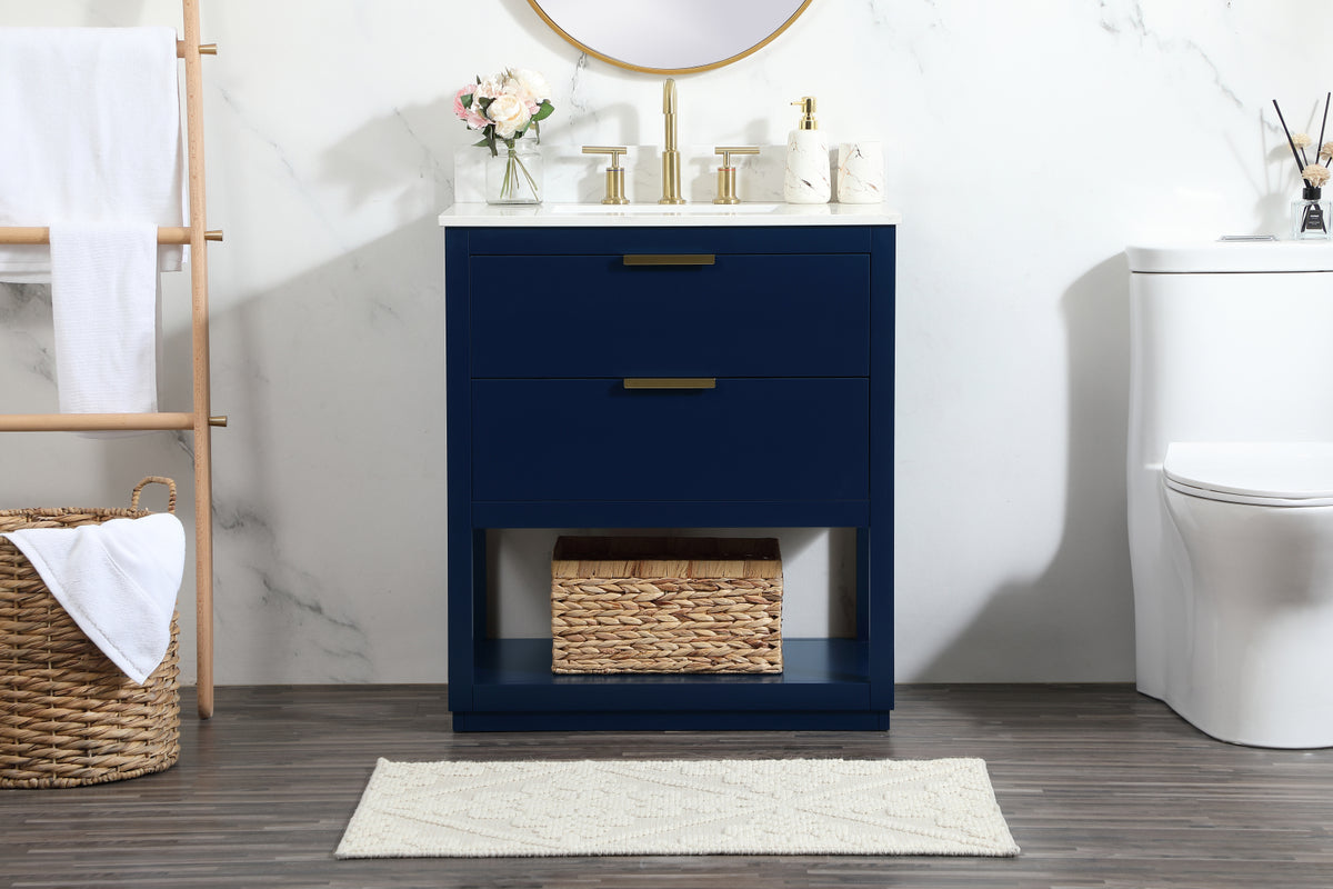 30 inch Single bathroom vanity in blue with backsplash