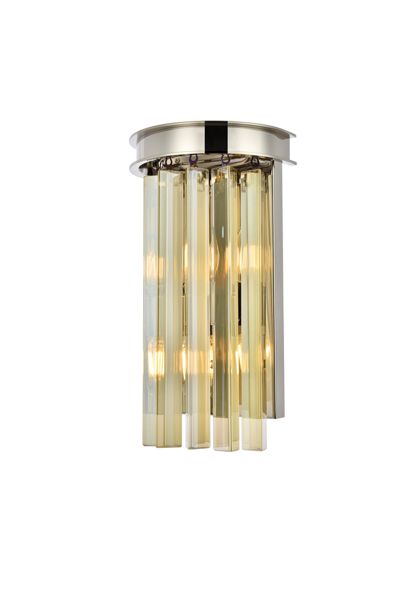 Sydney 2 light polished nickel Wall Sconce Golden Teak (Smoky) Royal Cut Crystal