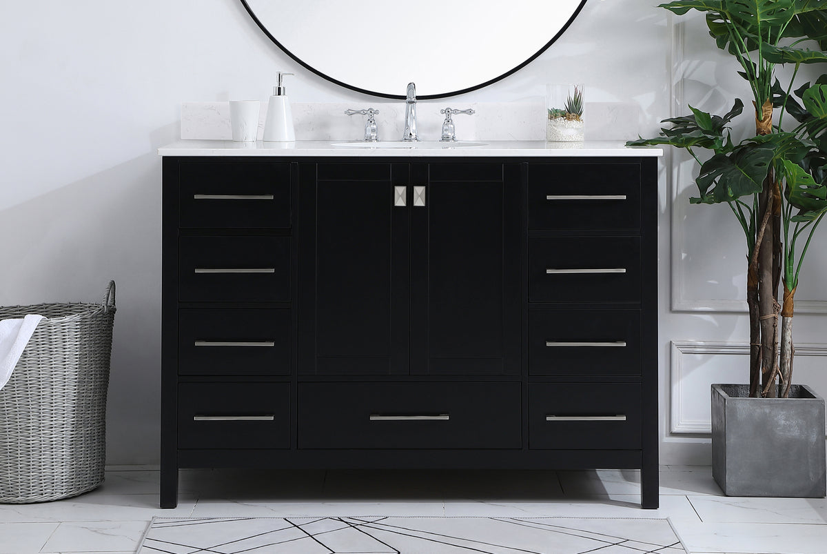 48 inch Single Bathroom Vanity in Black with Backsplash
