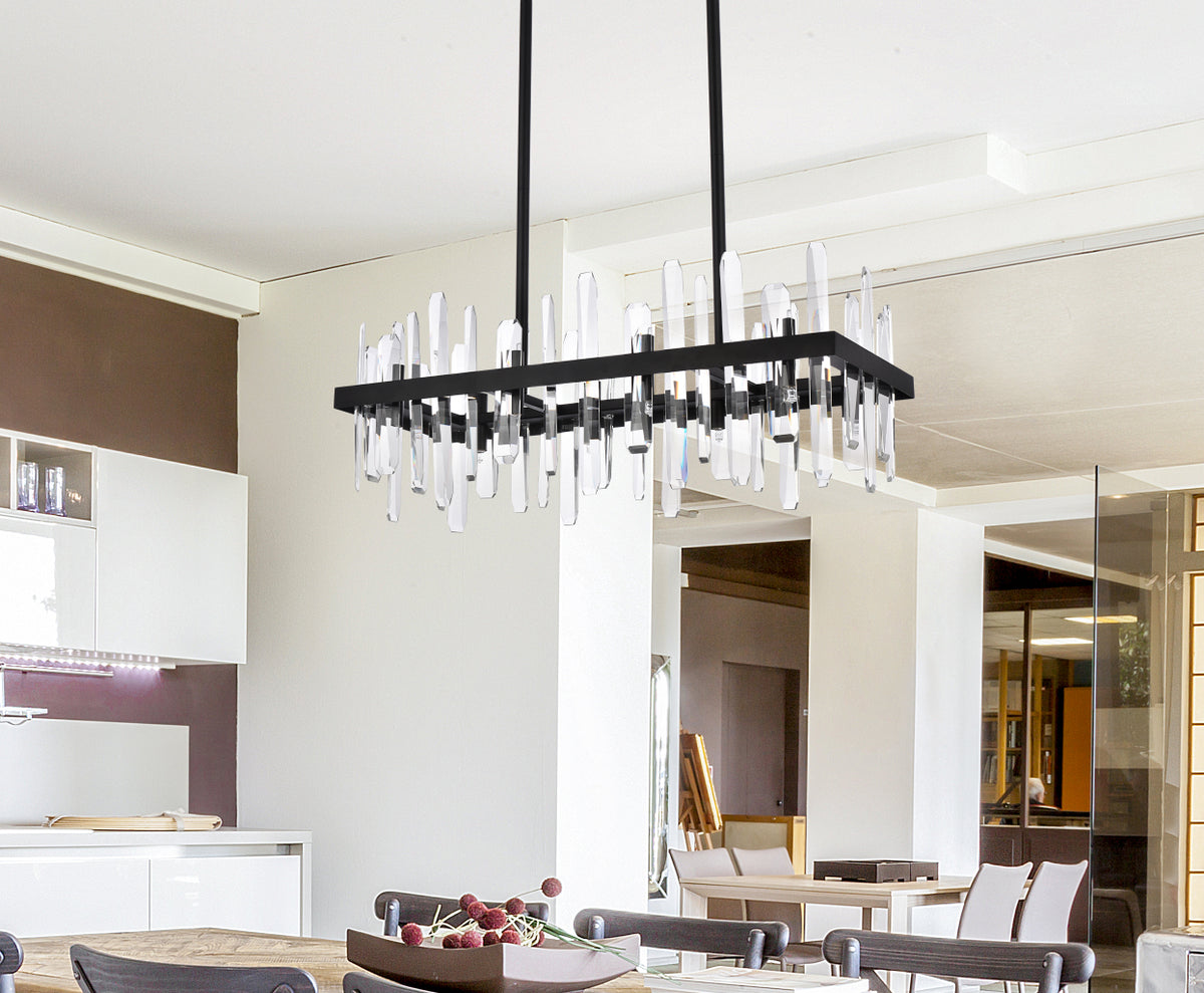 Serena 30 inch crystal rectangle chandelier in black