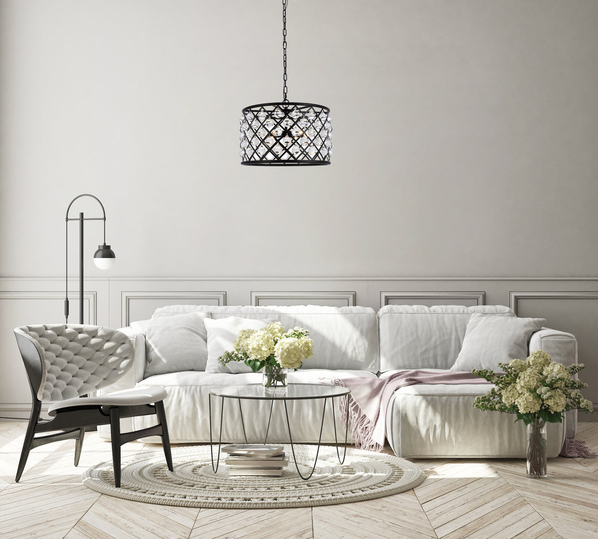 Madison 6 light Matte Black Pendant Clear Royal Cut Crystal