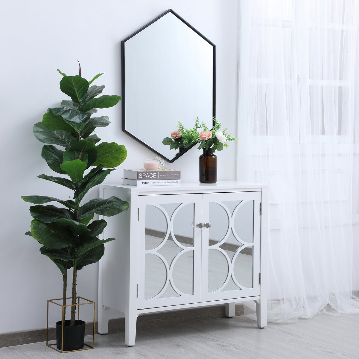 Metal frame hexagon mirror 24 inch in Black