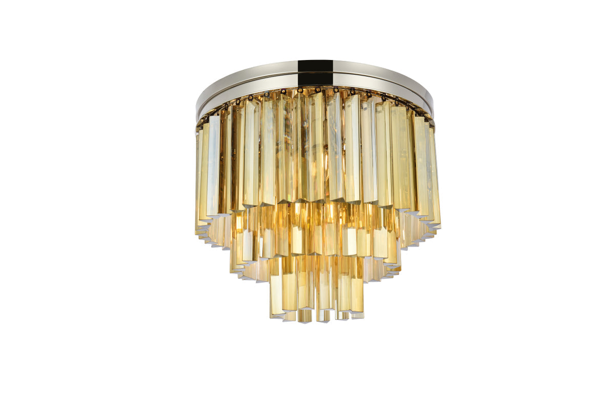 Sydney 9 light polished nickel Flush Mount Golden Teak (Smoky) Royal Cut Crystal