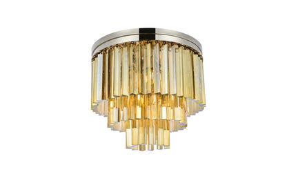 Sydney 9 light polished nickel Flush Mount Golden Teak (Smoky) Royal Cut Crystal