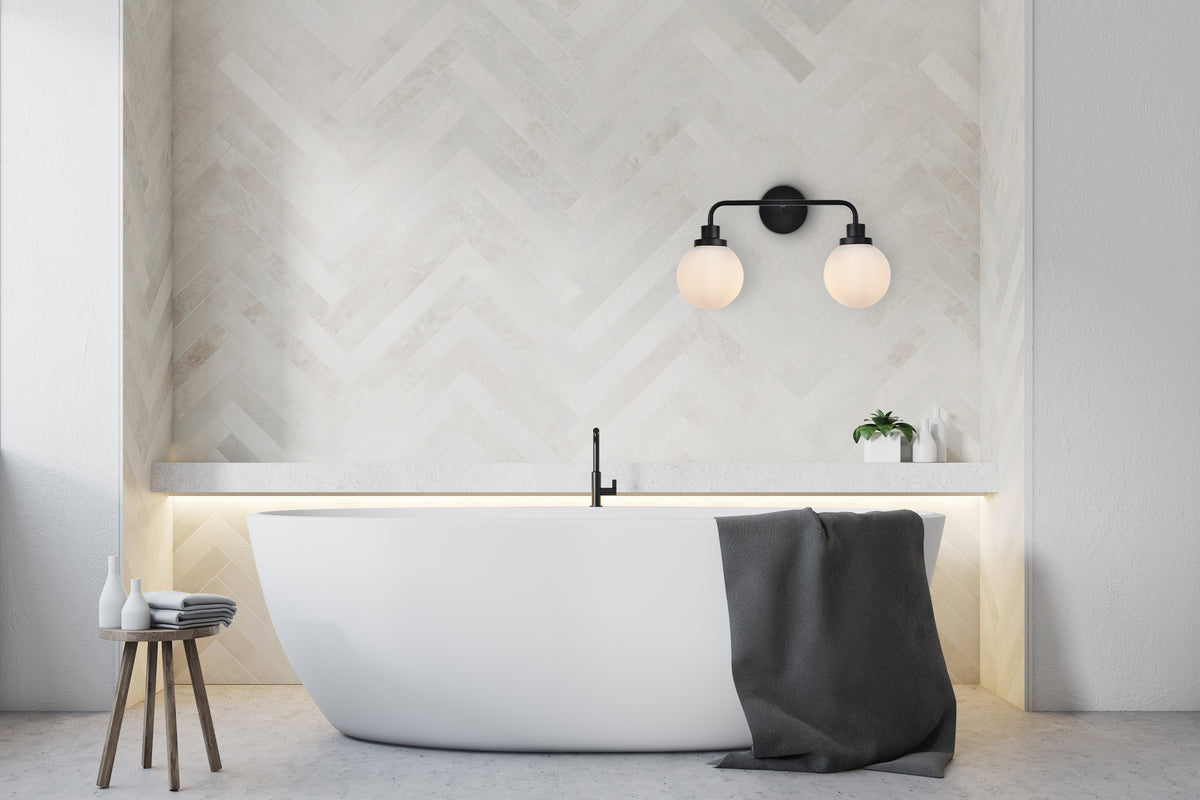 Hanson 2 lights bath sconce in black with frosted shade