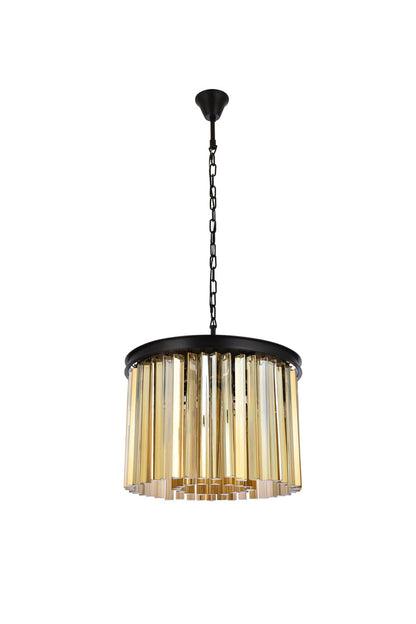 Sydney 6 light Matte Black Pendant Golden Teak (Smoky) Royal Cut Crystal
