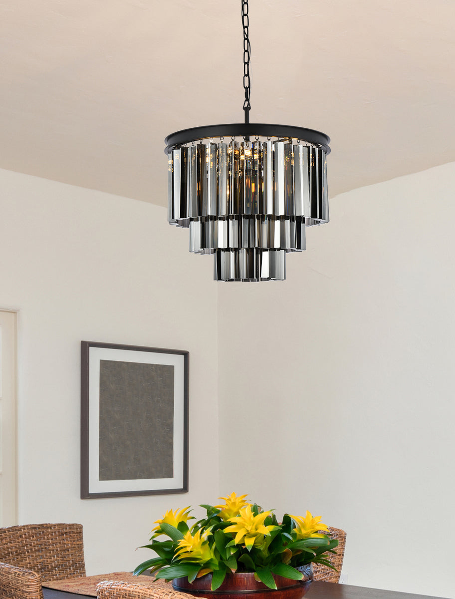 Sydney 9 light Matte Black Chandelier Silver Shade (Grey) Royal Cut Crystal