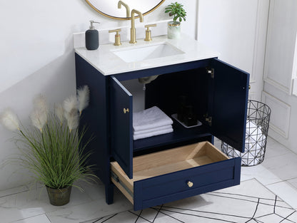30 inch Single Bathroom Vanity in Blue with Backsplash