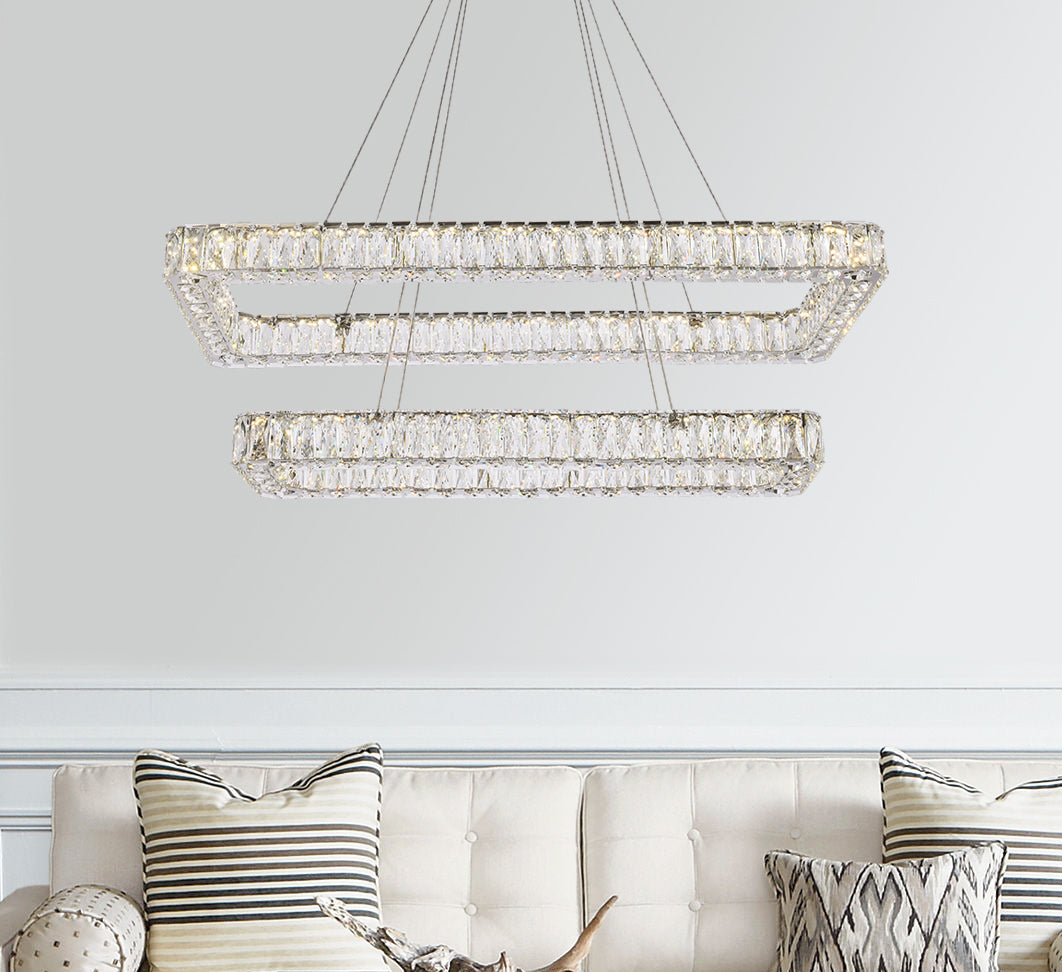 Monroe 42 inch LED double rectangle pendant in chrome