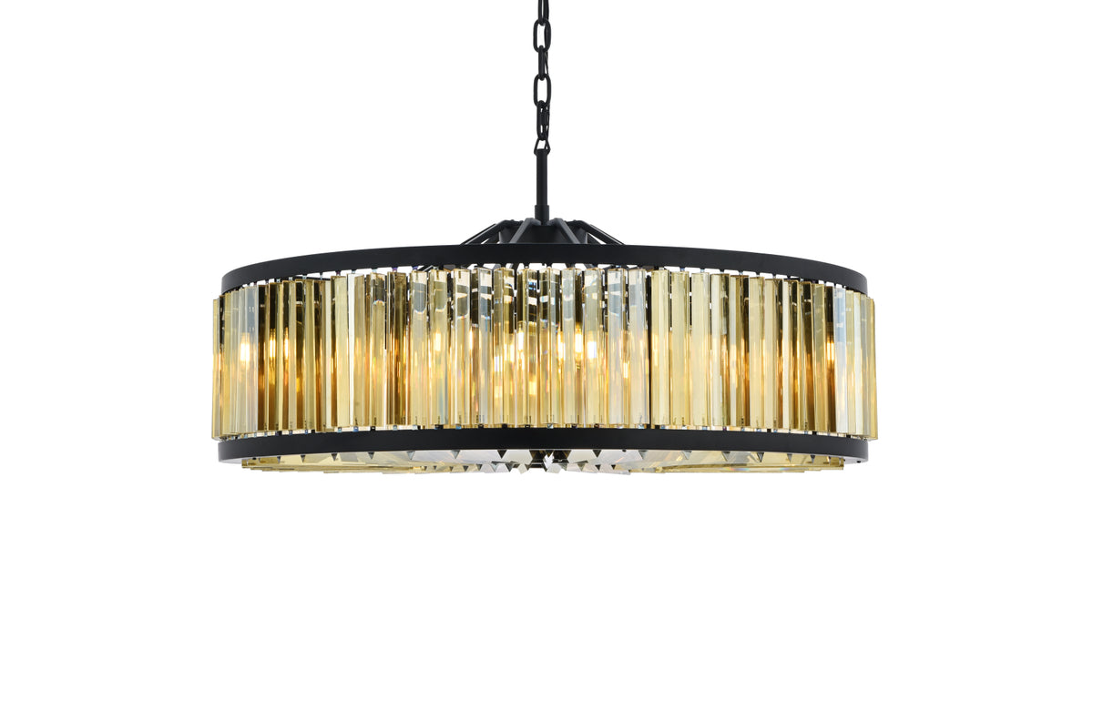 Chelsea 10 light Matte Black Chandelier Golden Teak (Smoky) Royal Cut Crystal