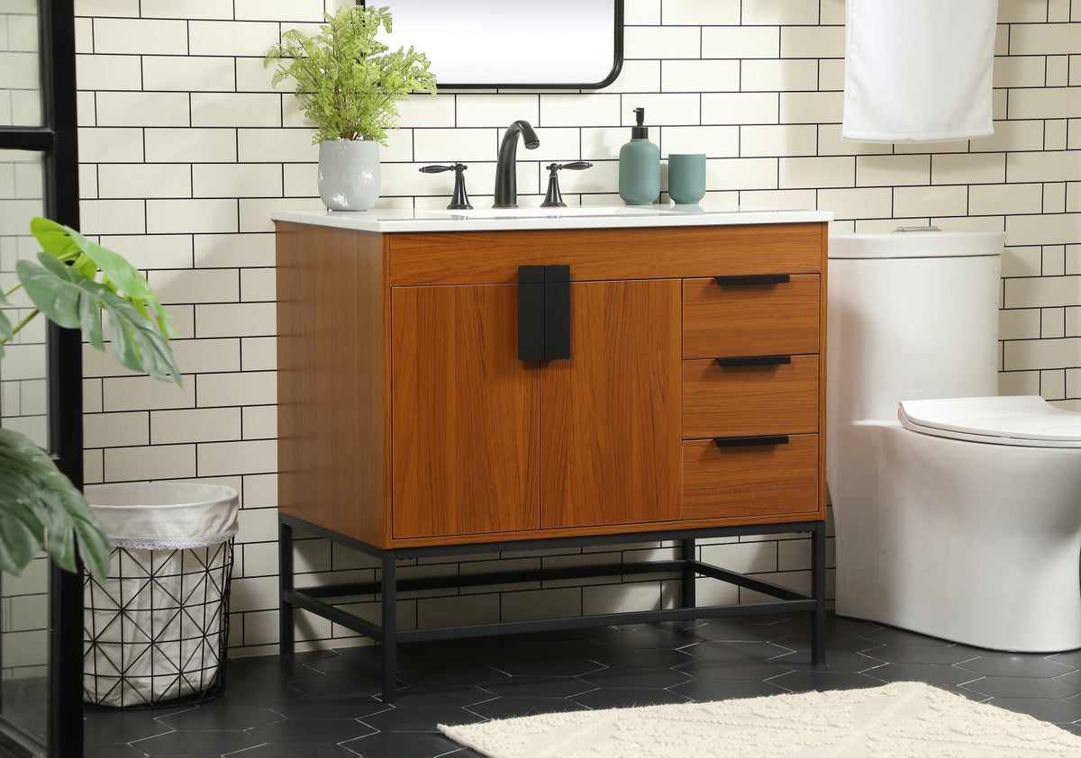 36 inch Single bathroom vanity in teak