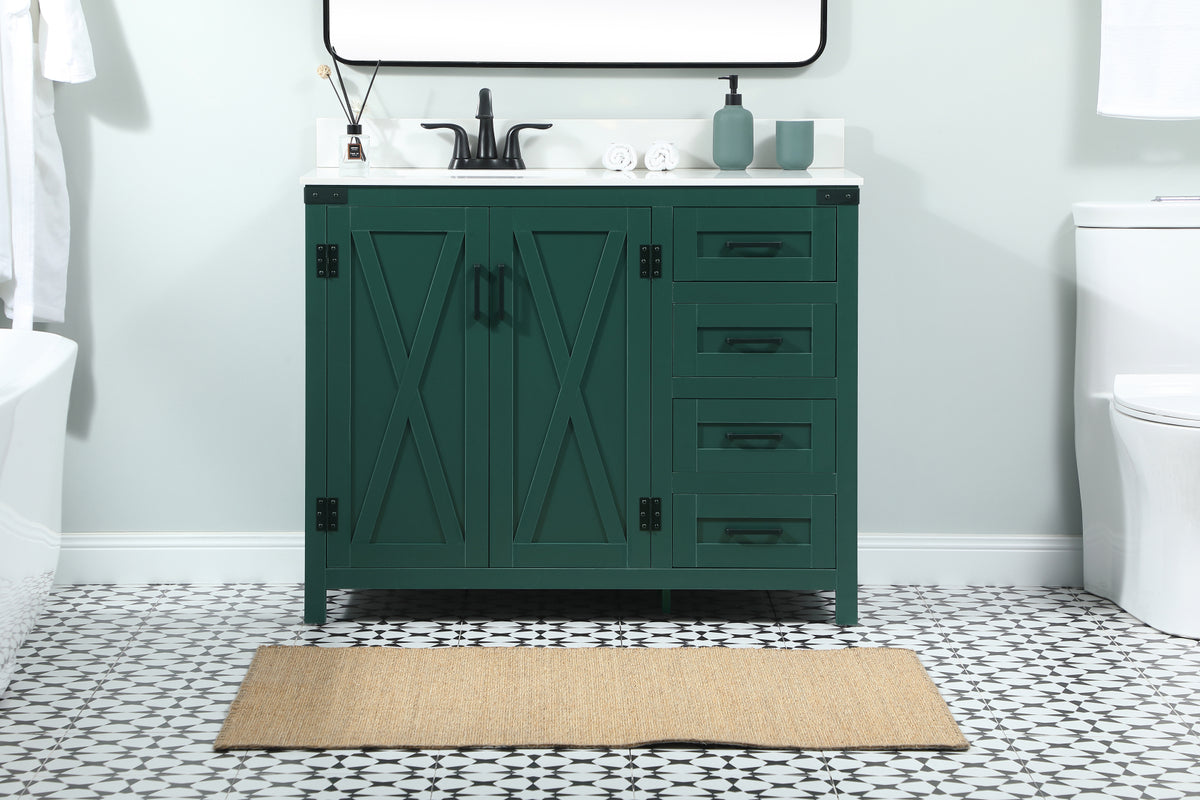 42 inch Single bathroom vanity in green with backsplash