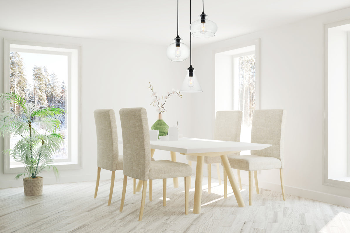 Destry 3 Lights Black Pendant With Clear Glass