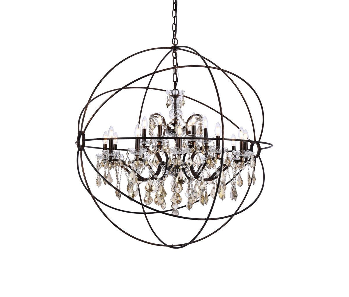 Geneva 18 light Dark Bronze Chandelier Golden Teak (Smoky) Royal Cut crystal