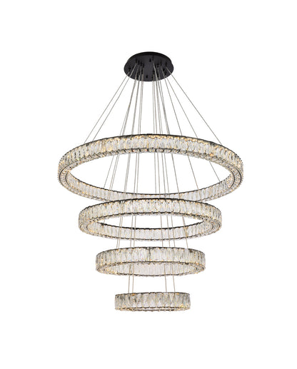 Monroe 41 inch LED four ring chandelier in black