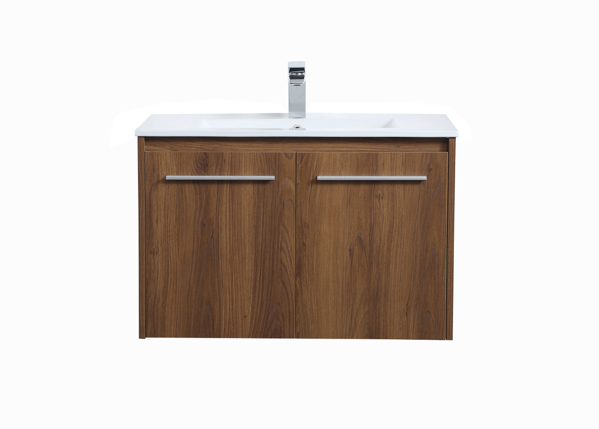 30 inch  Single Bathroom Floating Vanity in Walnut Brown