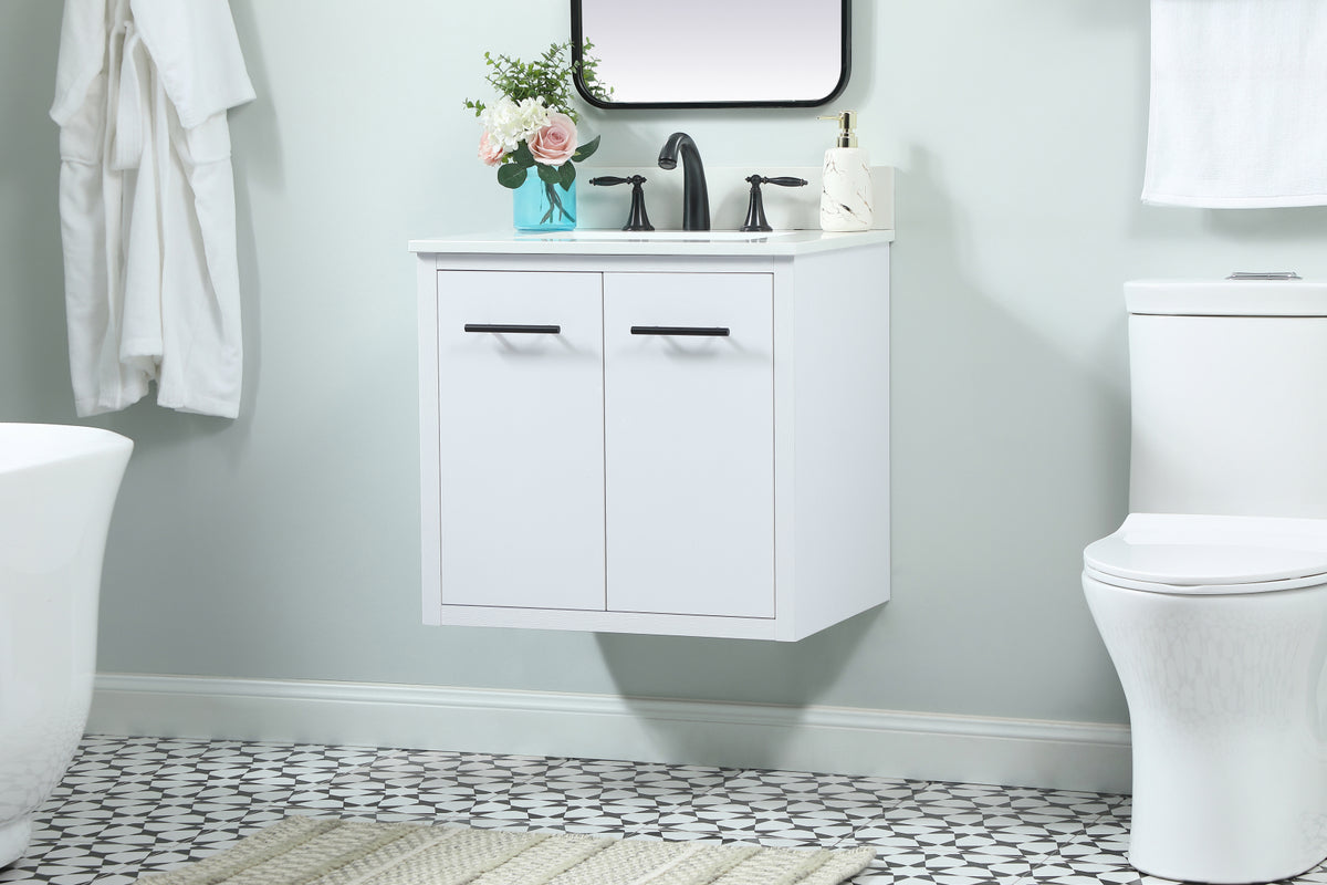 24 inch Single bathroom vanity in white with backsplash