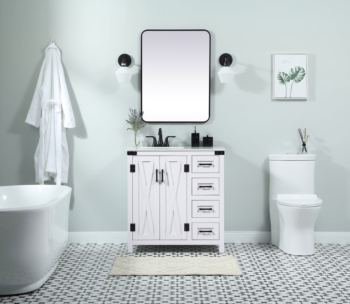 32 inch Single bathroom vanity in white