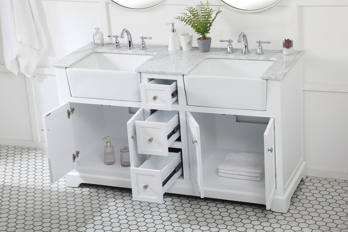 60 inch double bathroom vanity in white