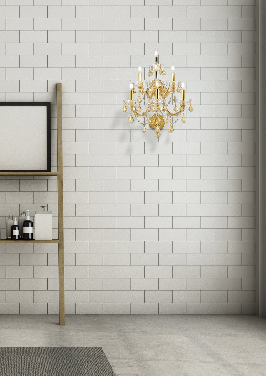 Maria Theresa 7 light Gold Wall Sconce Golden Teak (Smoky) Royal Cut Crystal