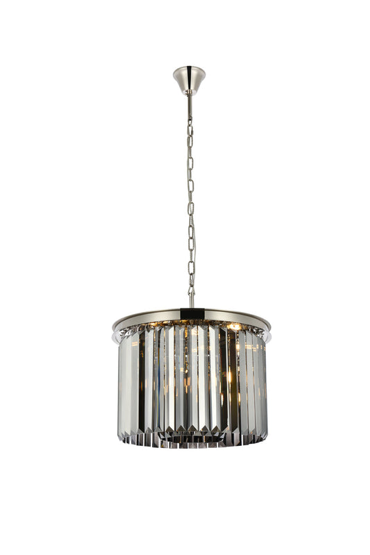 Sydney 6 light polished nickel Pendant Silver Shade (Grey) Royal Cut Crystal