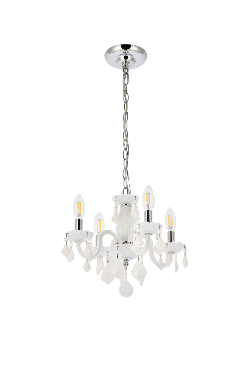 Rococo 4 light white Pendant White Royal Cut Crystal