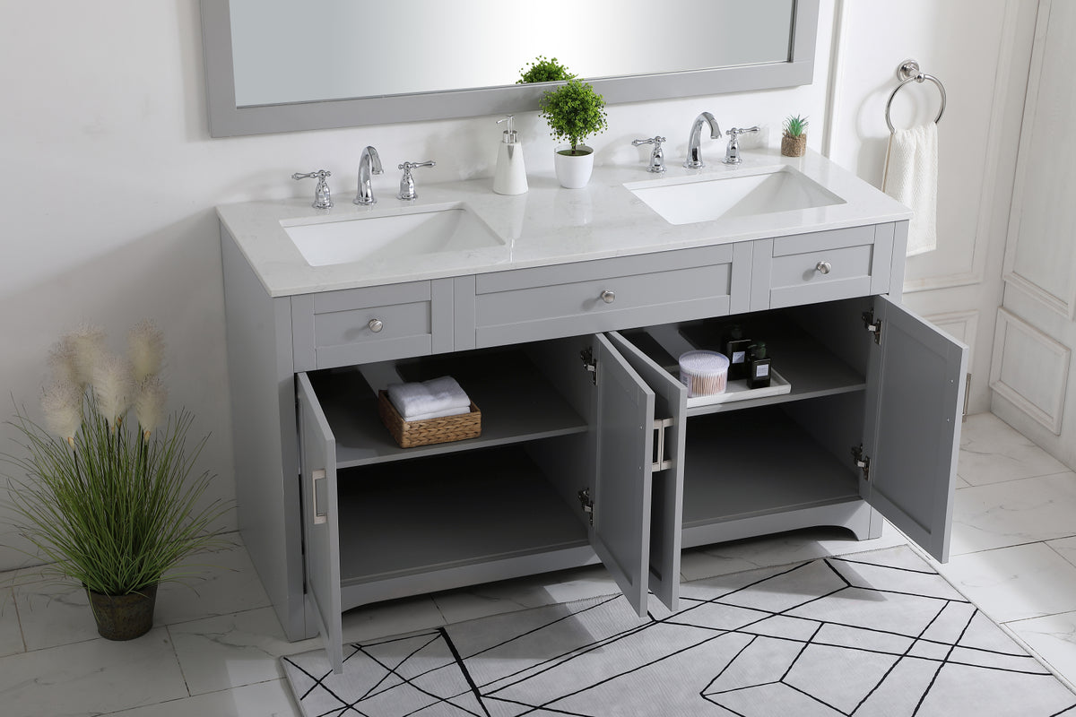 60 inch Double Bathroom Vanity in Grey