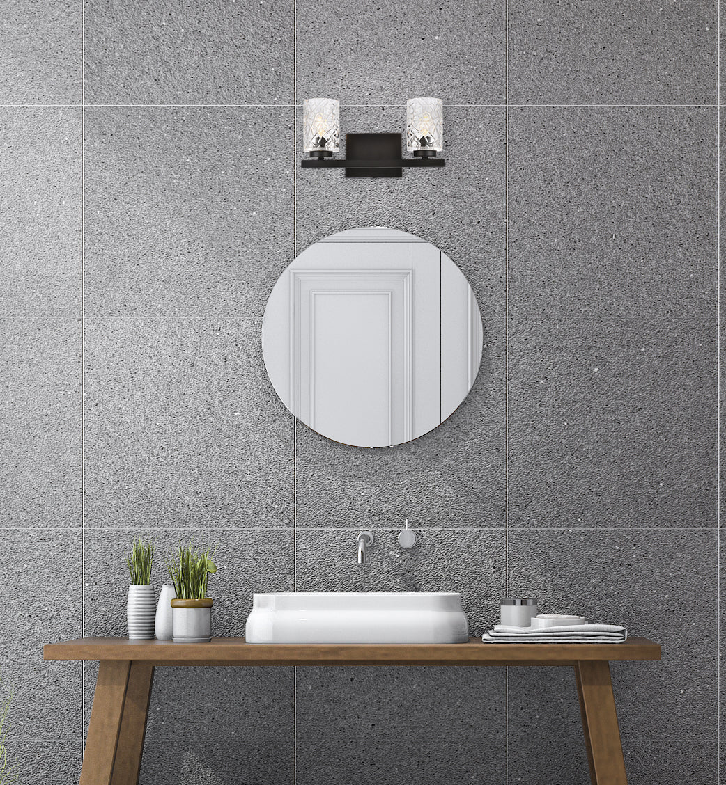 Cassie 2 lights bath sconce in black with clear shade