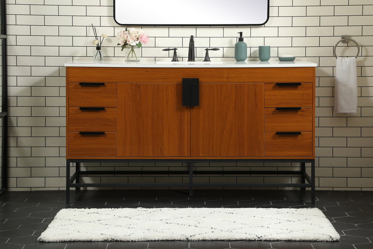 60 inch Single bathroom vanity in teak