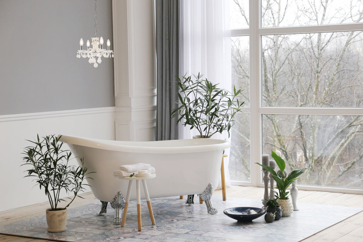 Rococo 4 light white Pendant White Royal Cut Crystal