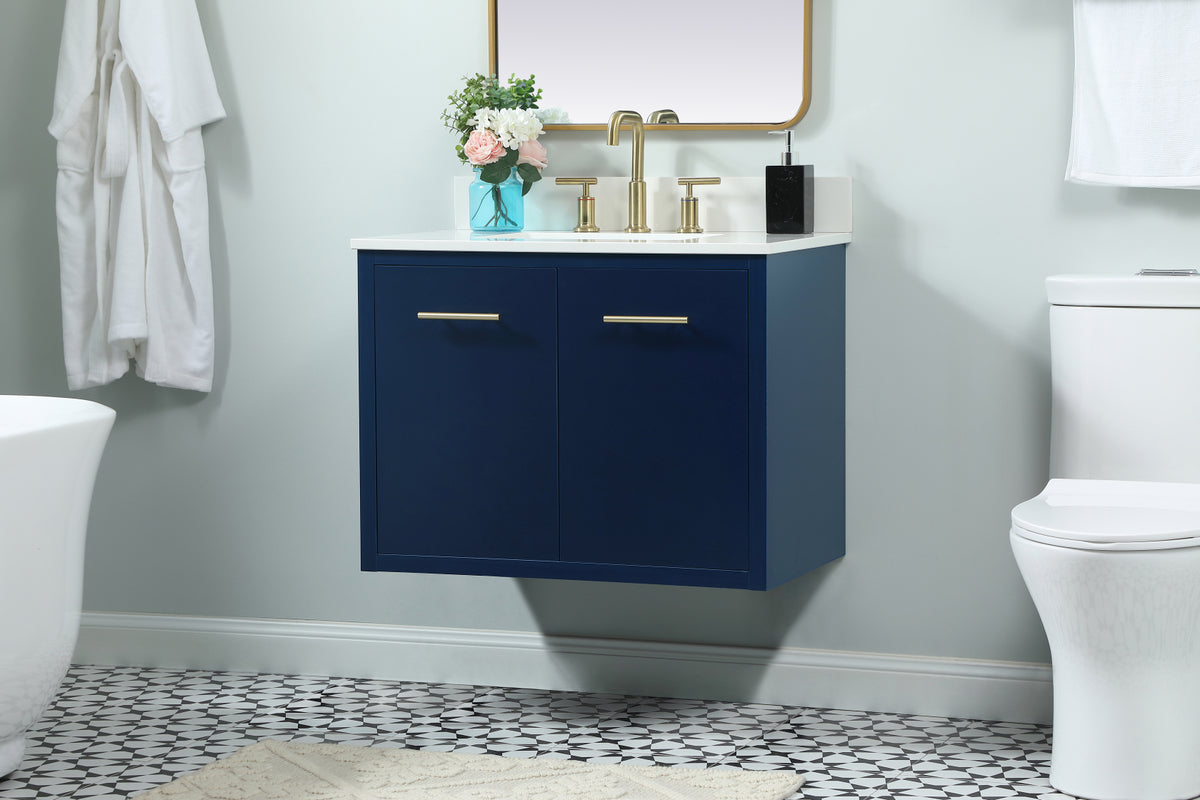 30 inch Single bathroom vanity in blue with backsplash