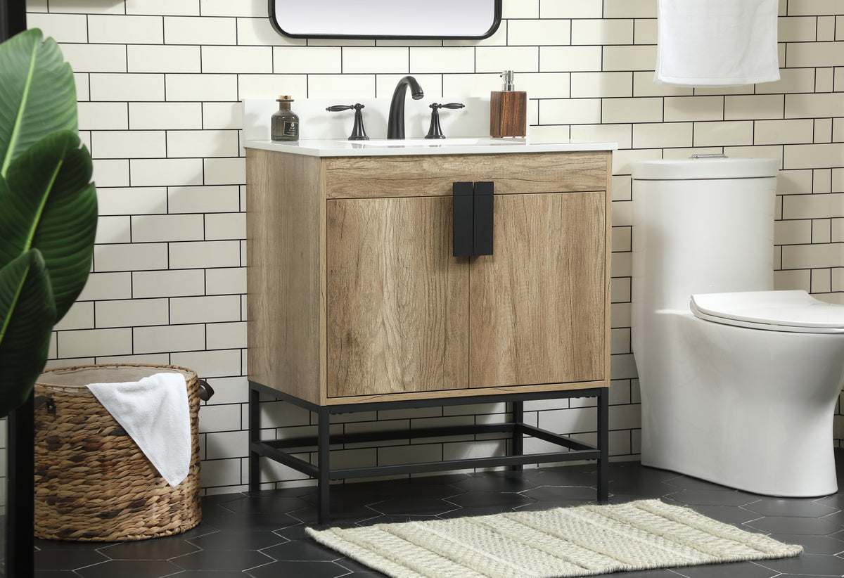 30 inch Single bathroom vanity in natural oak with backsplash