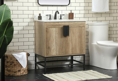 30 inch Single bathroom vanity in natural oak with backsplash