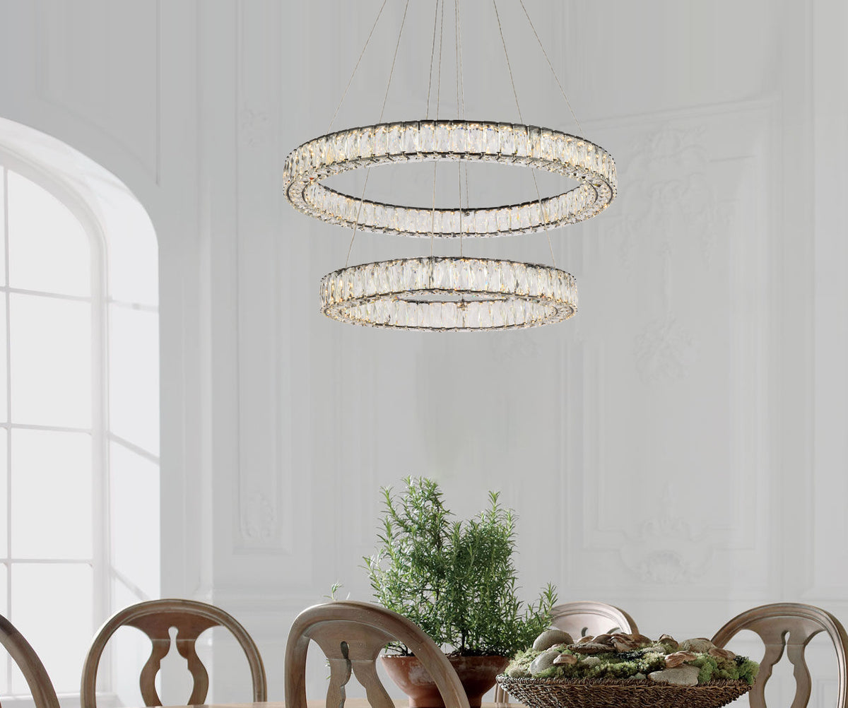 Monroe 32 inch LED double ring chandelier in black