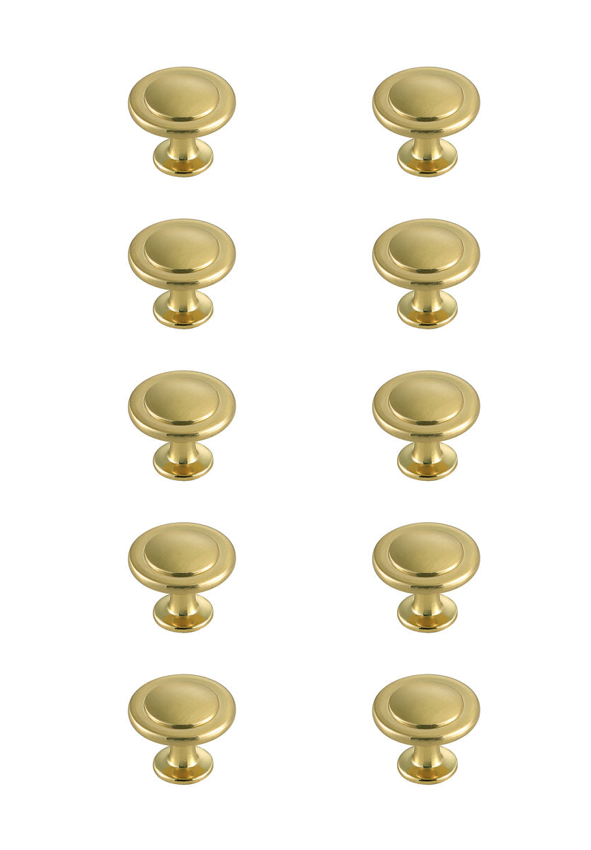 Logyn 1.3" Diameter Brushed Gold Mushroom Knob Multipack (Set of 10)