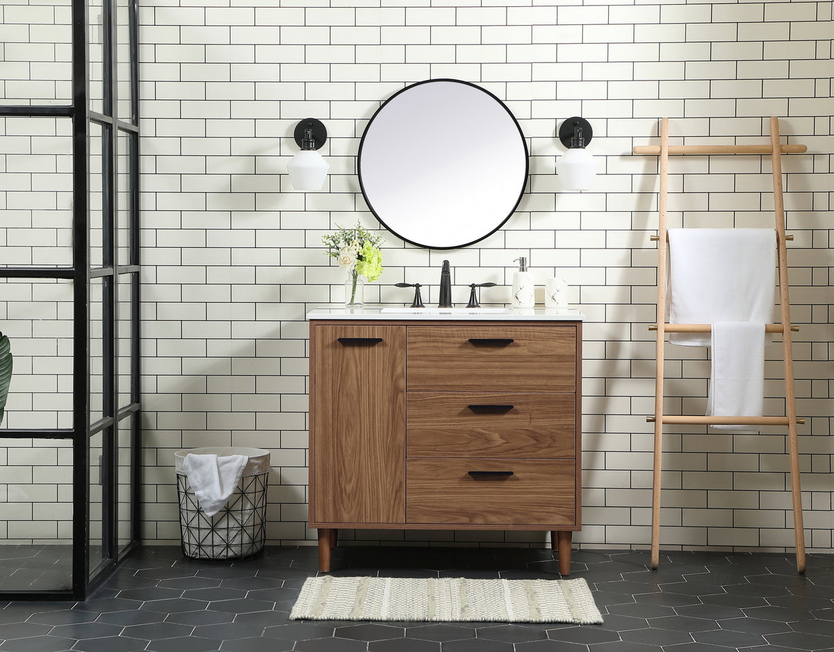 36 inch Single bathroom vanity in walnut brown