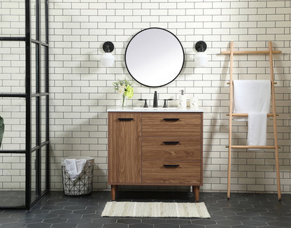 36 inch Single bathroom vanity in walnut brown