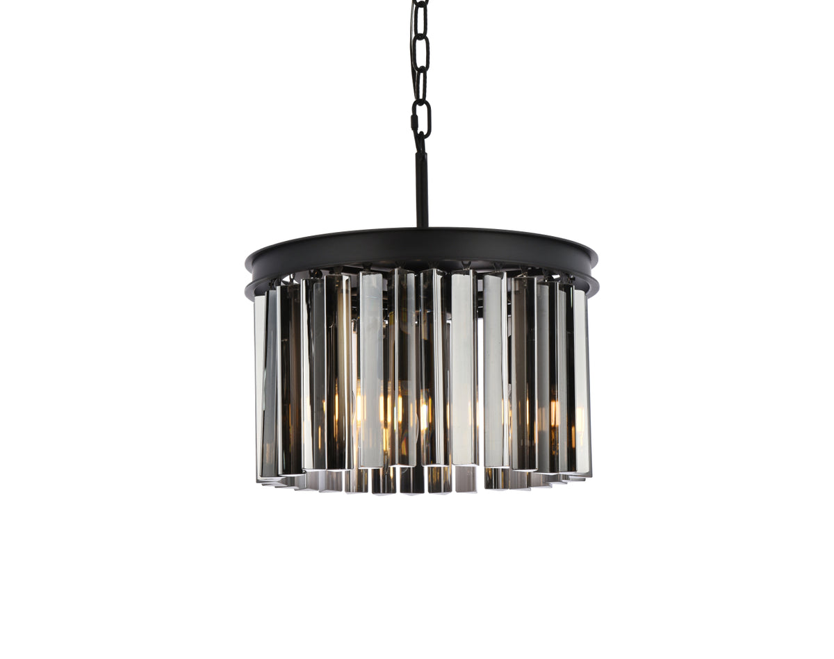 Sydney 3 light Matte Black Pendant Silver Shade (Grey) Royal Cut Crystal