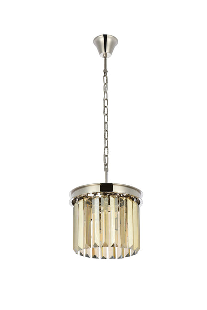 Sydney 3 light polished nickel Pendant Golden Teak (Smoky) Royal Cut Crystal