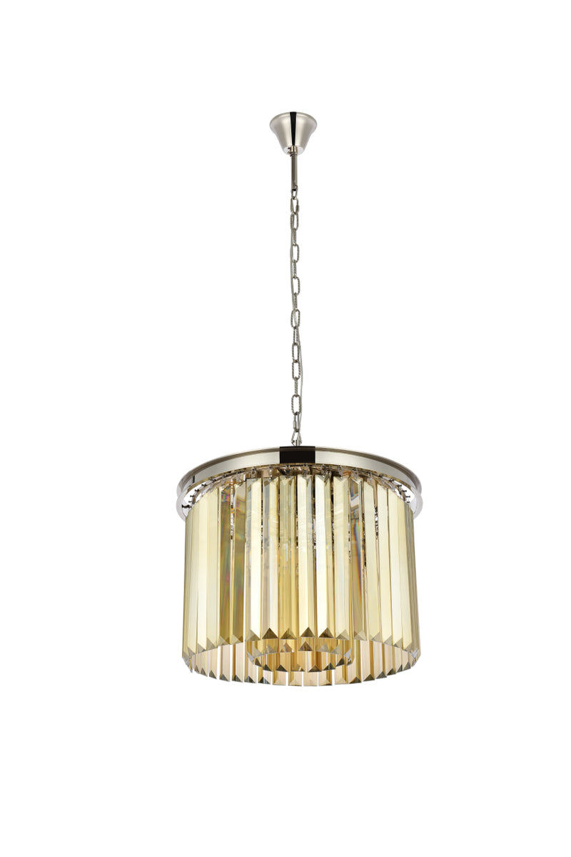 Sydney 6 light polished nickel Pendant Golden Teak (Smoky) Royal Cut Crystal