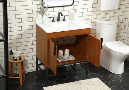 30 inch Single bathroom vanity in teak with backsplash