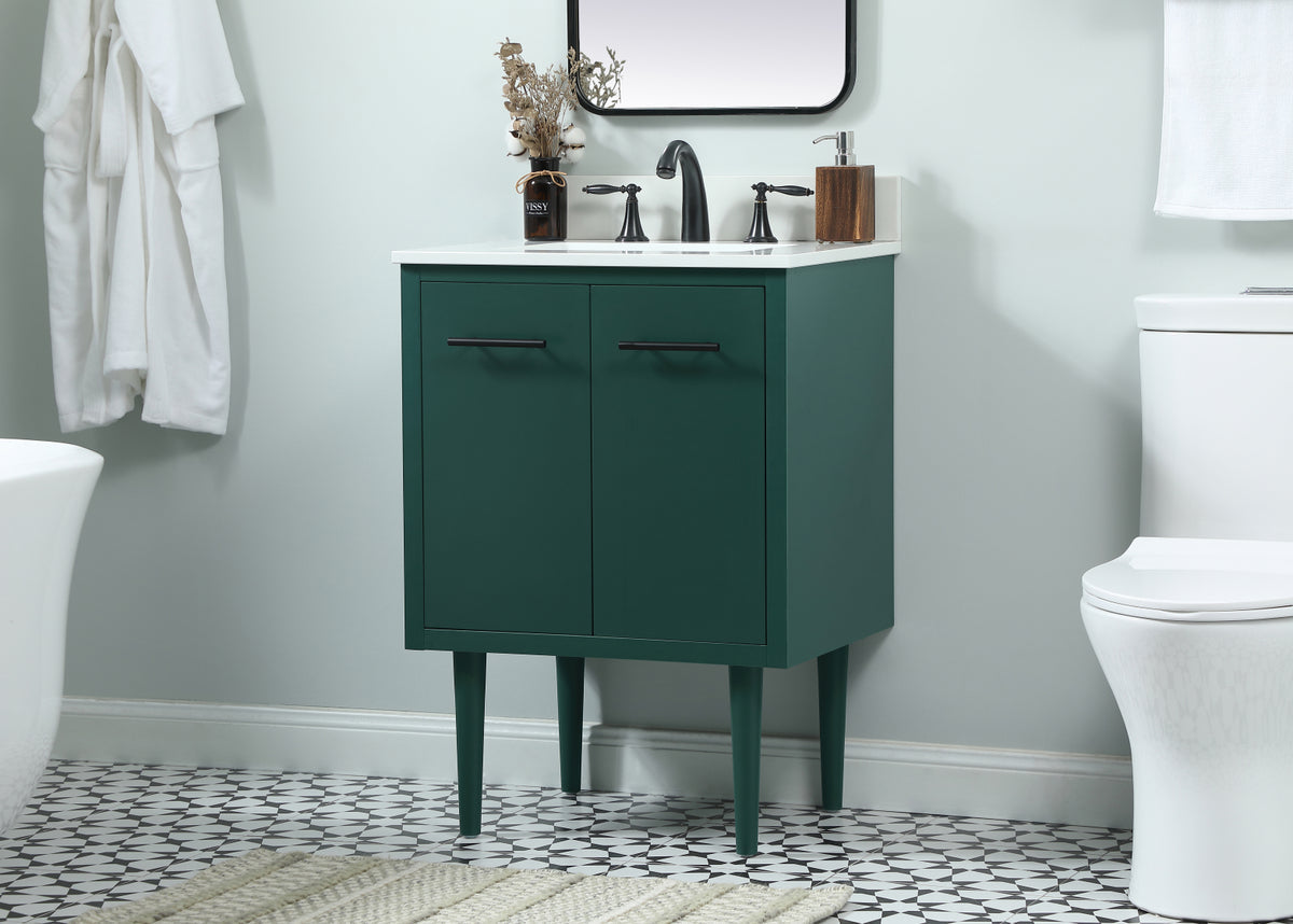 24 inch Single bathroom vanity in green with backsplash