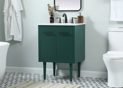 24 inch Single bathroom vanity in green with backsplash