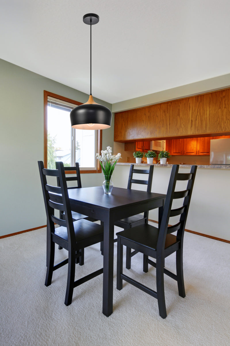 Nora Collection Pendant D11.5in H9in Lt:1 Black and natural wood finish