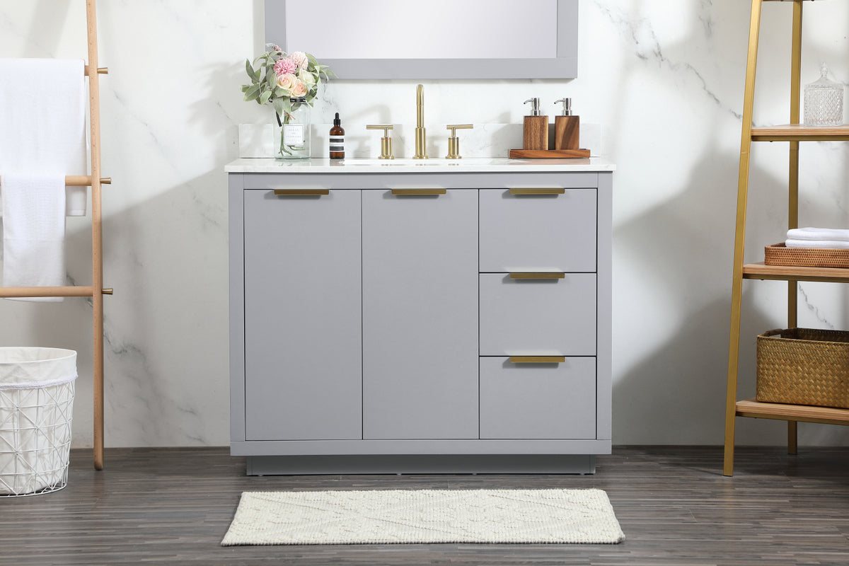 42 inch Single bathroom vanity in grey with backsplash